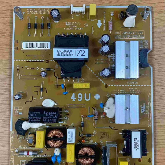 FUENTE ALIMENTACIÓN LG 49UN73006LA EAX67189201(1.7) EAY64511101